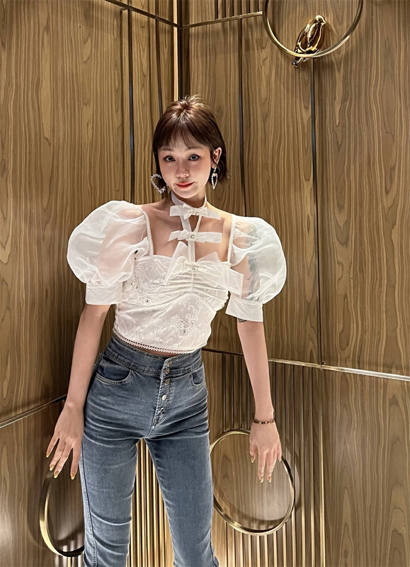 [laga] niche design short bubble sleeve shirt ys1-1265# JJ