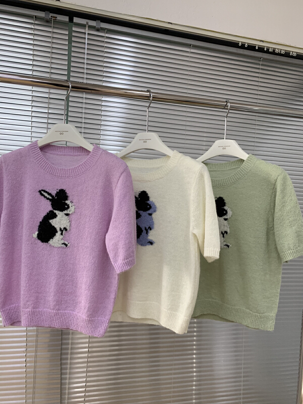 New year in early spring! [C oni] Korean simple and versatile rabbit short sleeved T-shirt (including 40% wool) ow222n4915# zxl