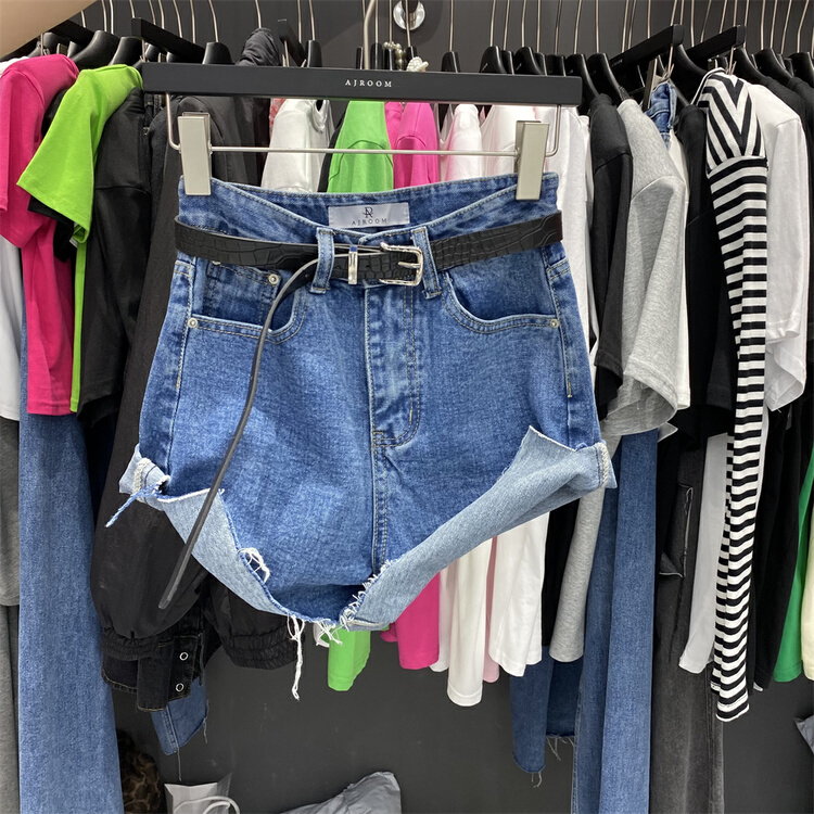 New in early summer! [ajroom] Korean personalized irregular cuffed denim shorts (with belt) 2038# zxl