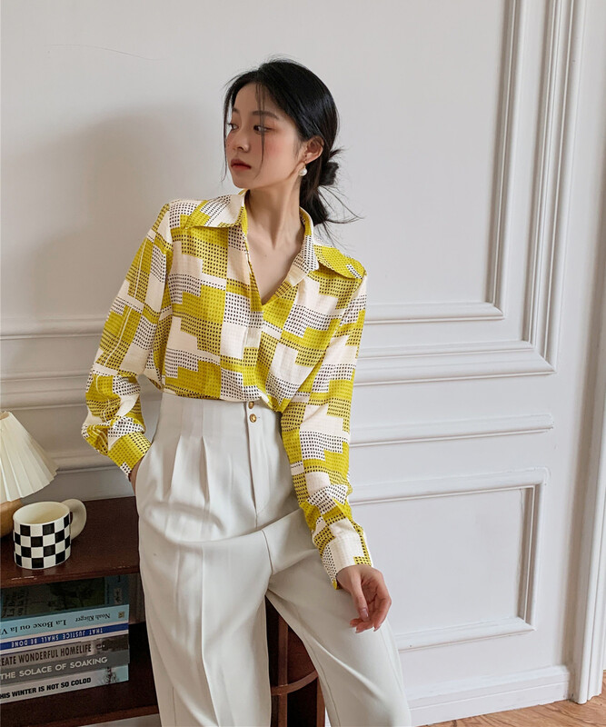 goods in stock! [Hanna Hanna] geometric design shirt m8065-1# XJ