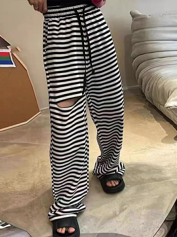 [love in clothes] straight striped hole casual pants 2231# Cl