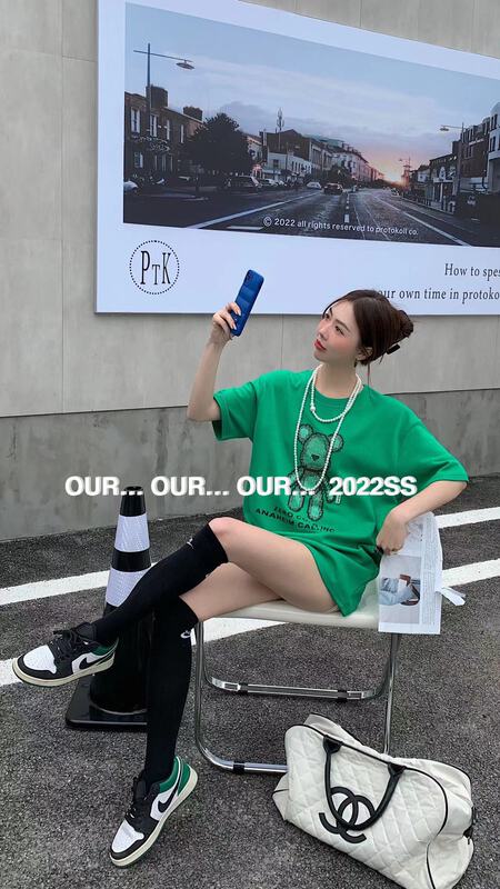 Original price 62.04! New year in early spring! [our] Korean version square diamond violent bear short sleeve T-shirt 8032# LSW