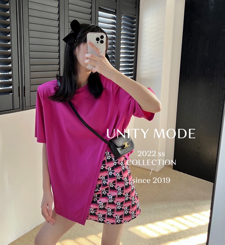 New in early summer! [unit] irregular split sleeve T-shirt 8995# cqw