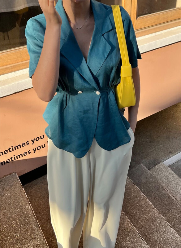 goods in stock! New in early summer! [clean space] Korean style personalized stitching waist closing lace up suit 28788# CLS