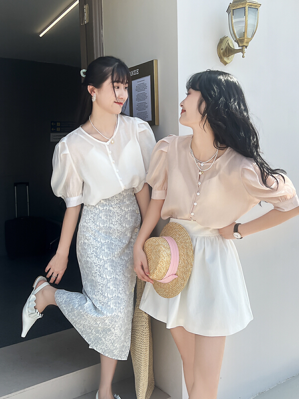 初夏上新!【蓉兒家】簡約貝殼扣百搭小衫  20700#  HJY