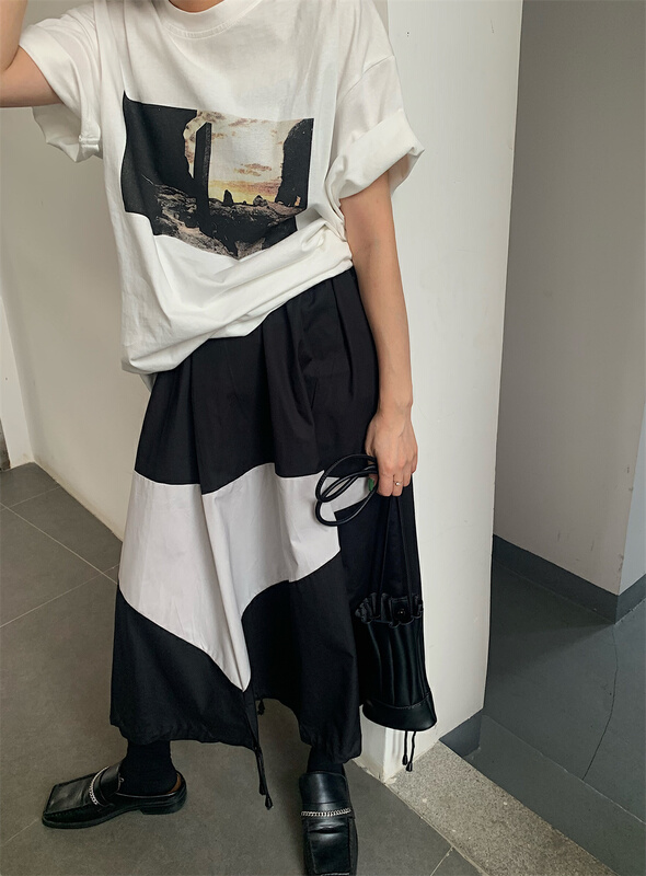 [YST] elastic waist color blocking large swing skirt 10202# XJ