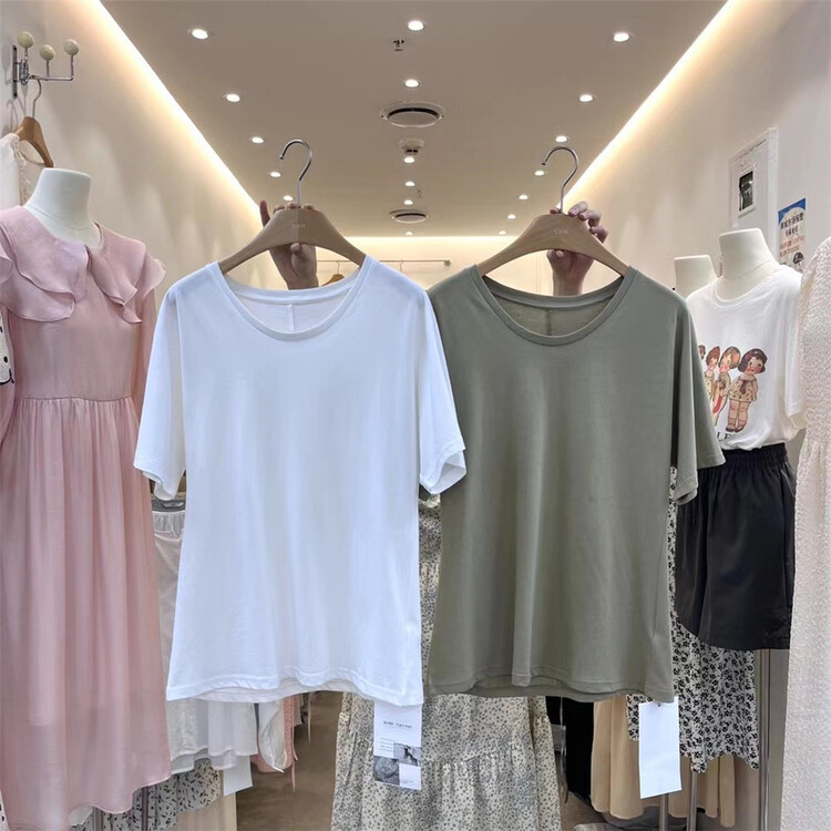 [xhm] fashionable and simple clean color round neck short sleeve T-shirt s862# zjy