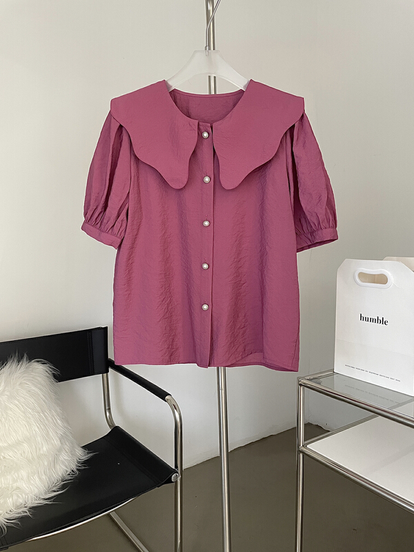goods in stock! New in early summer! [lemon tree] elegant temperament lotus leaf collar versatile small shirt 66198# XYY