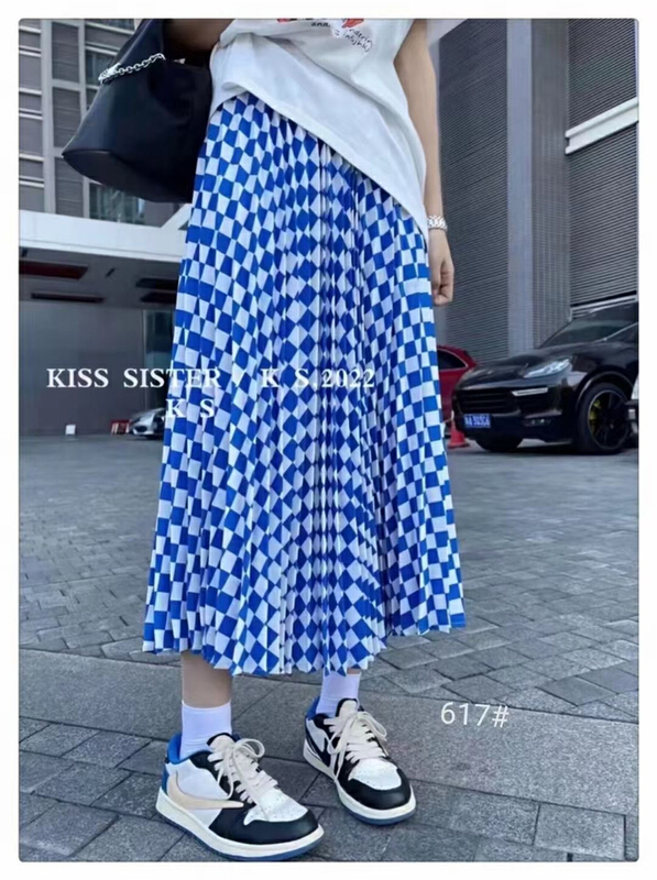 初夏上新!【尚品萬千】棋盤格百褶長款半身裙  617#  HJY