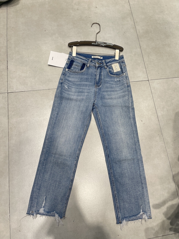 goods in stock! New in early summer! [Korean original] watch pocket signature elastic straight jeans 6052# L