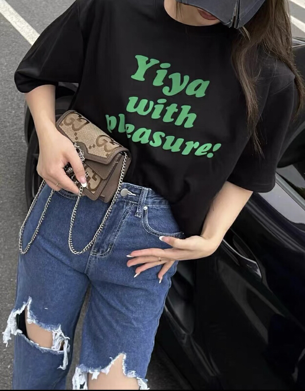 [Qixi] Korean casual loose letter short sleeve T-shirt 8909# XYY