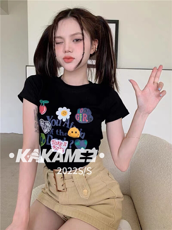 [kakamee] cartoon funny printed short sleeved T-shirt s399# LSL