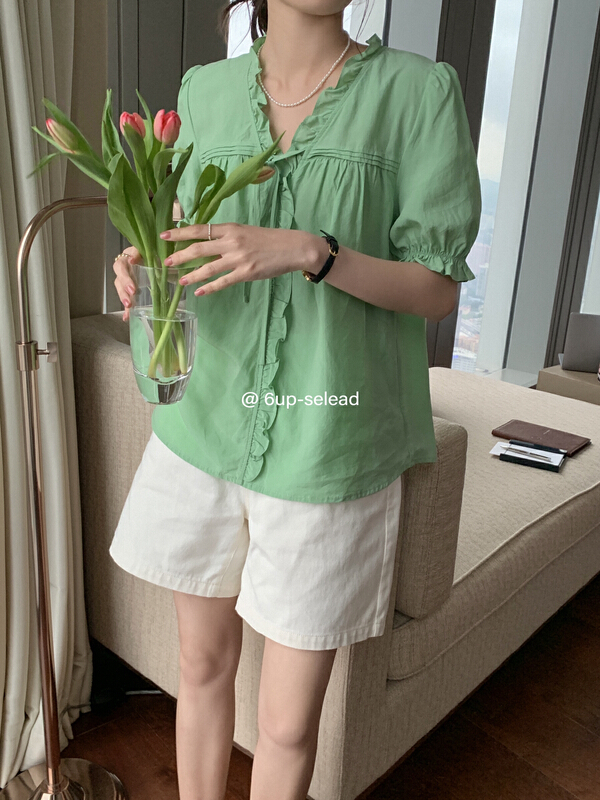 [6-up] Korean sweet Ruffle shirt 68229# XJ