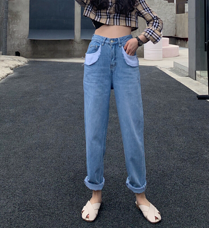 Original price 137.61! [1980] Korean stitching fashion washed blue comfortable jeans 2c65056# zyh