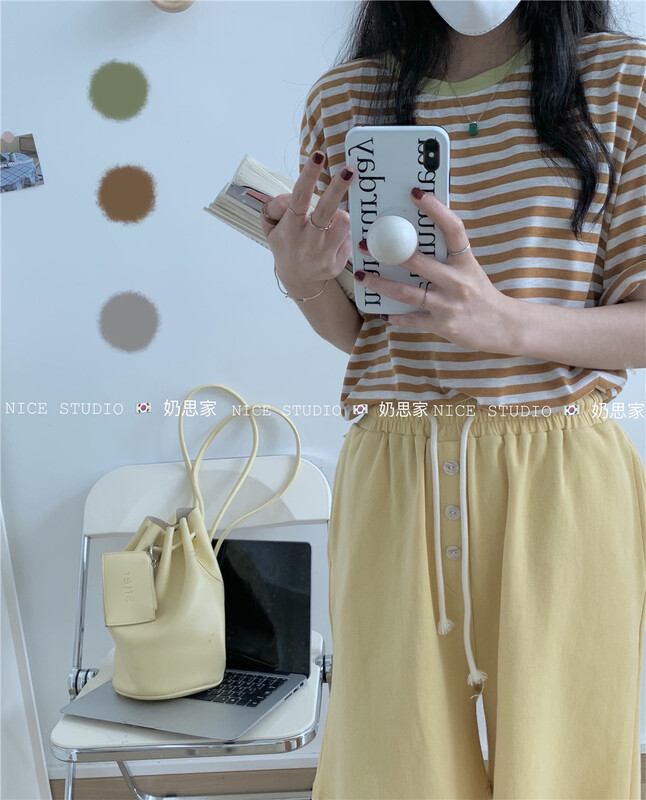 [naisijia] contrast stripe versatile ins short sleeve T-shirt 16661# zjy