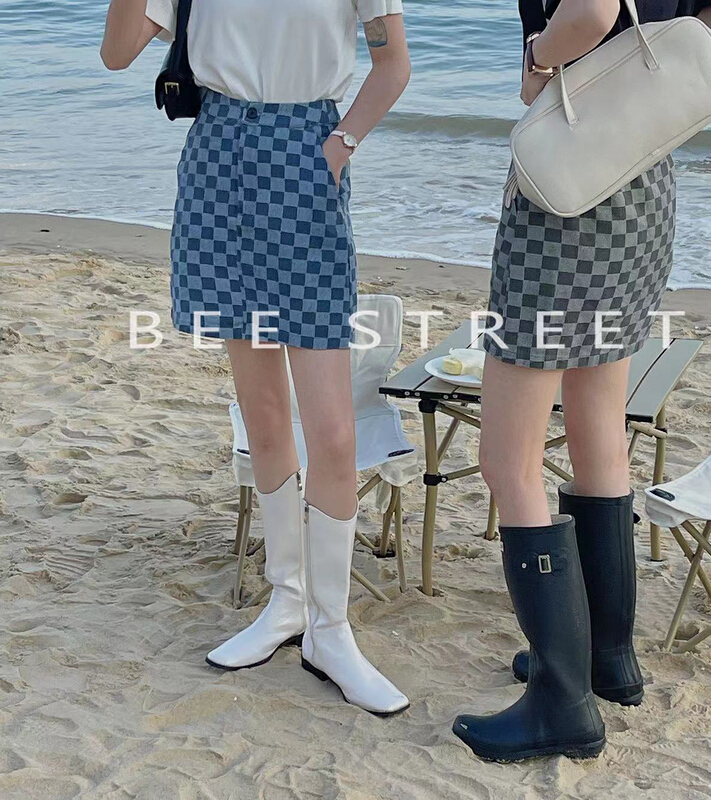 goods in stock! New year in early spring! [bee Street] Korean Plaid versatile slim skirt 9056# Cl