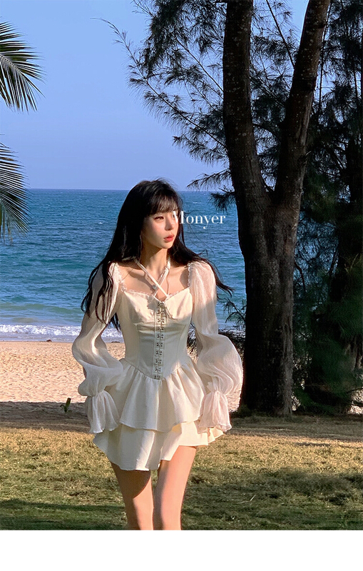 [L.L studio] French style neck and waist dress 7314# PCZ