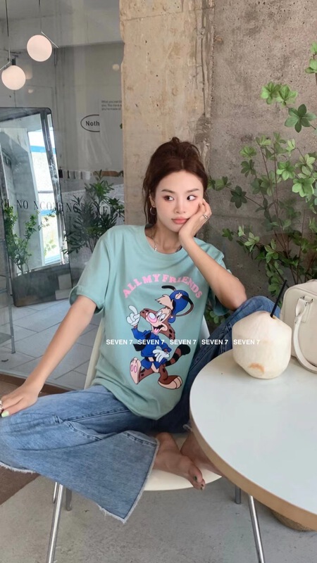 [seven 7] Korean versatile cartoon printed short sleeve T-shirt 8160# WTT