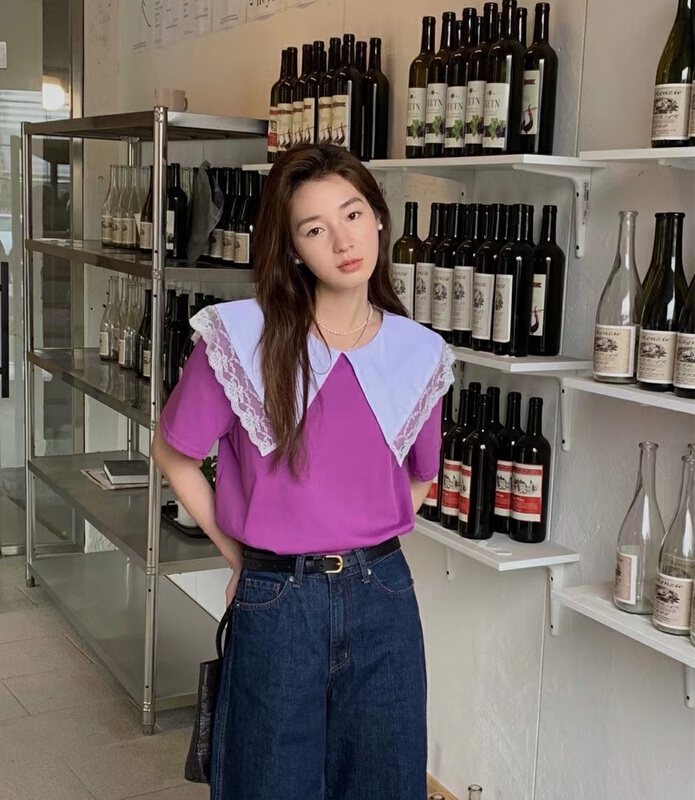 [Las celula] Korean style large lapel lace shirt a1558# zxx
