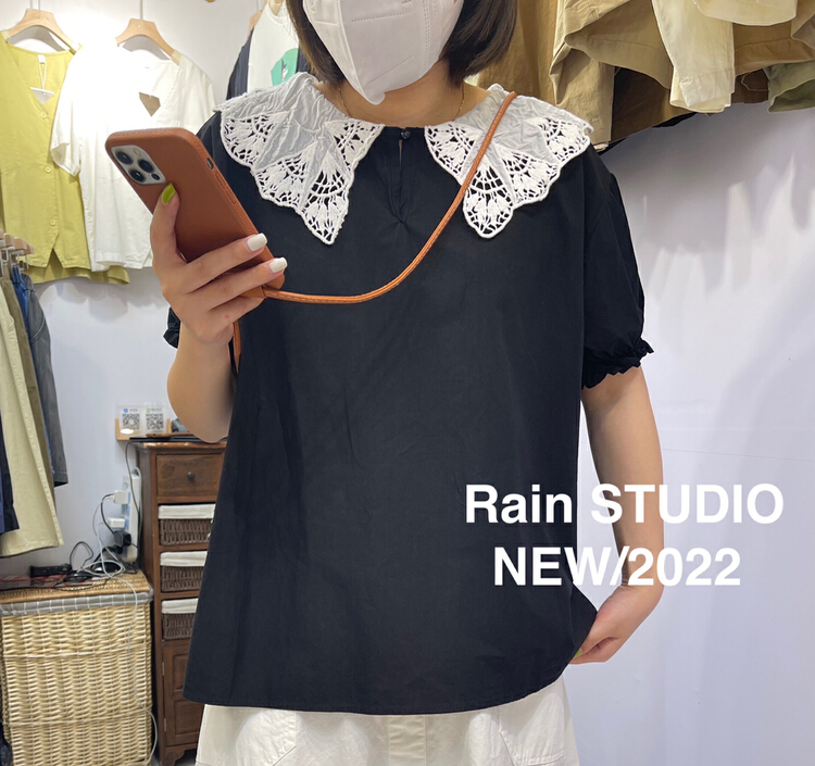New in early summer! [rain] Korean contrast large lapel French shirt 82065# L