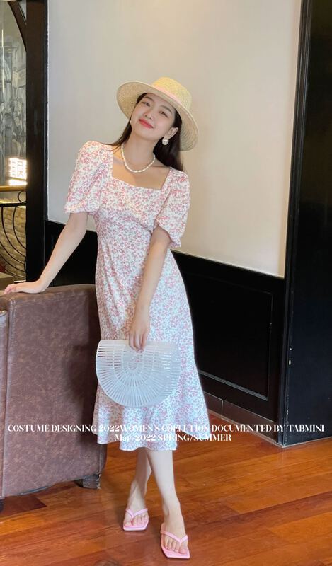 [tabmini] French Vintage square neck dress c19317# WPL
