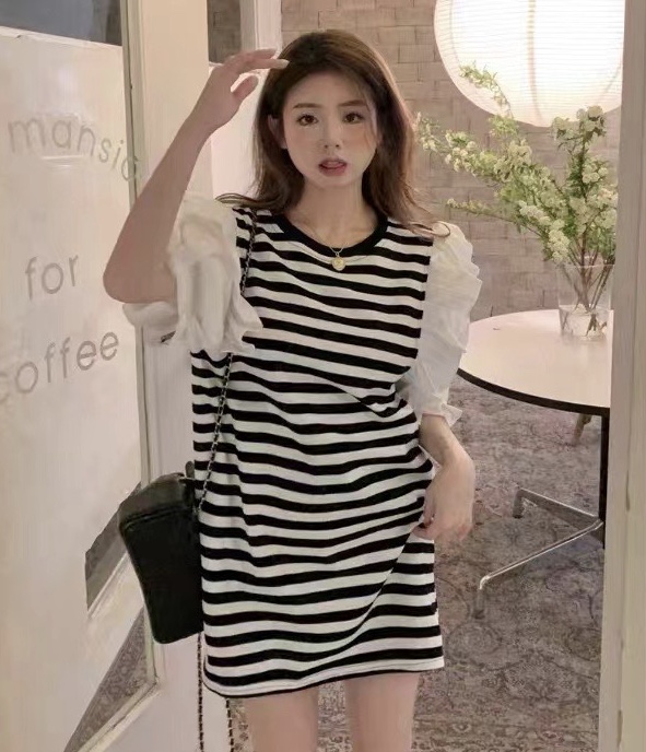 New in early summer! [OIT] casual and versatile stripe short sleeve dress 9075# HBx