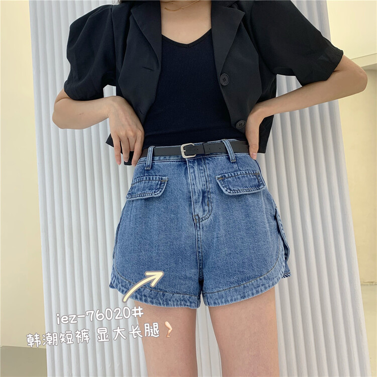 [IEZ] Korean comfortable and versatile denim shorts (with belt) 77020# hyy
