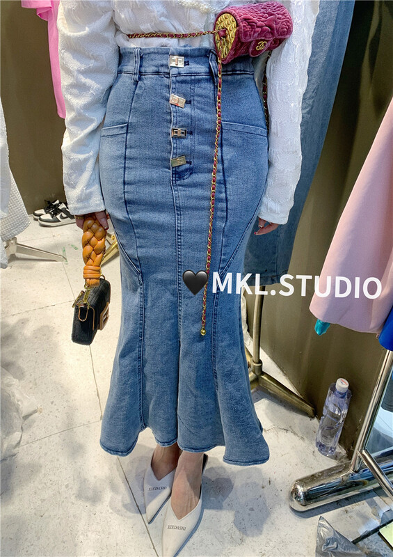 goods in stock! New year in early spring! [Mikala] high-grade fishtail denim skirt 502# PCZ