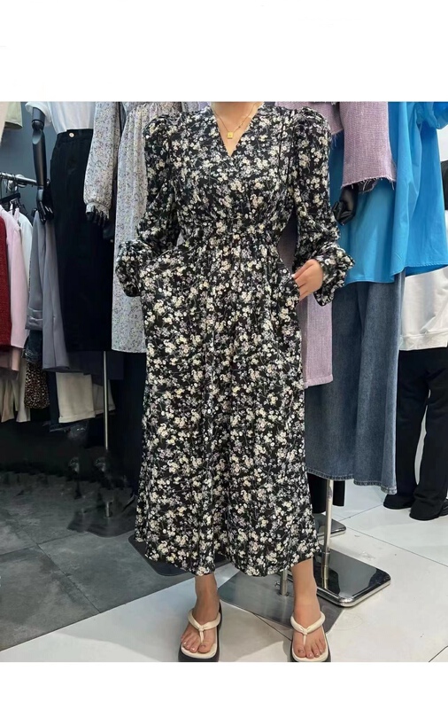 goods in stock! New year in early spring! [XT studio] floral bubble sleeve French dress 8043# zxl