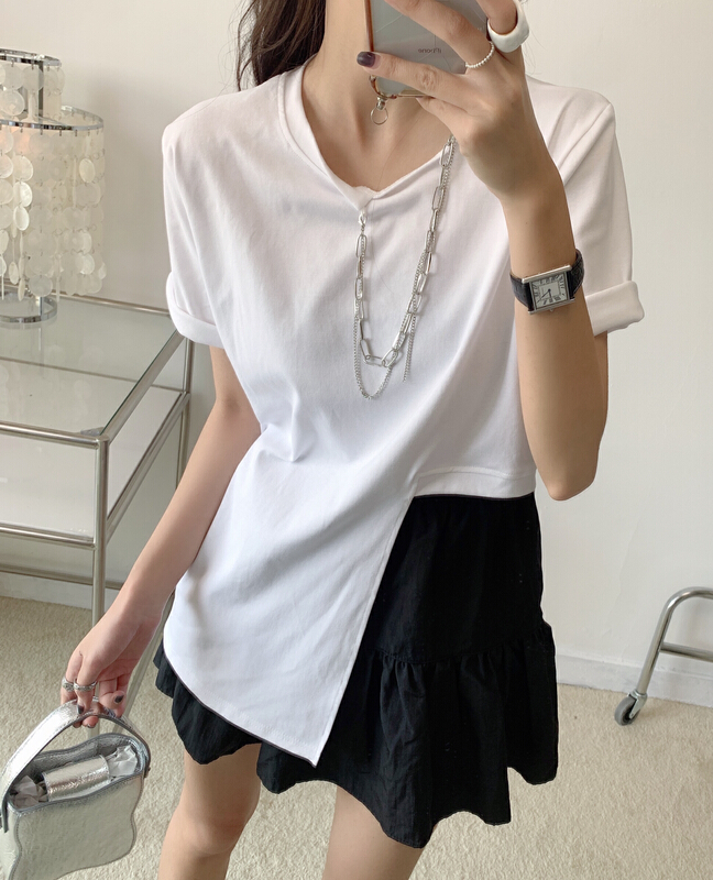 goods in stock! [Vanessa] designed irregular and versatile short sleeve T-shirt (without chain) ys1-ys1-6147# ozq