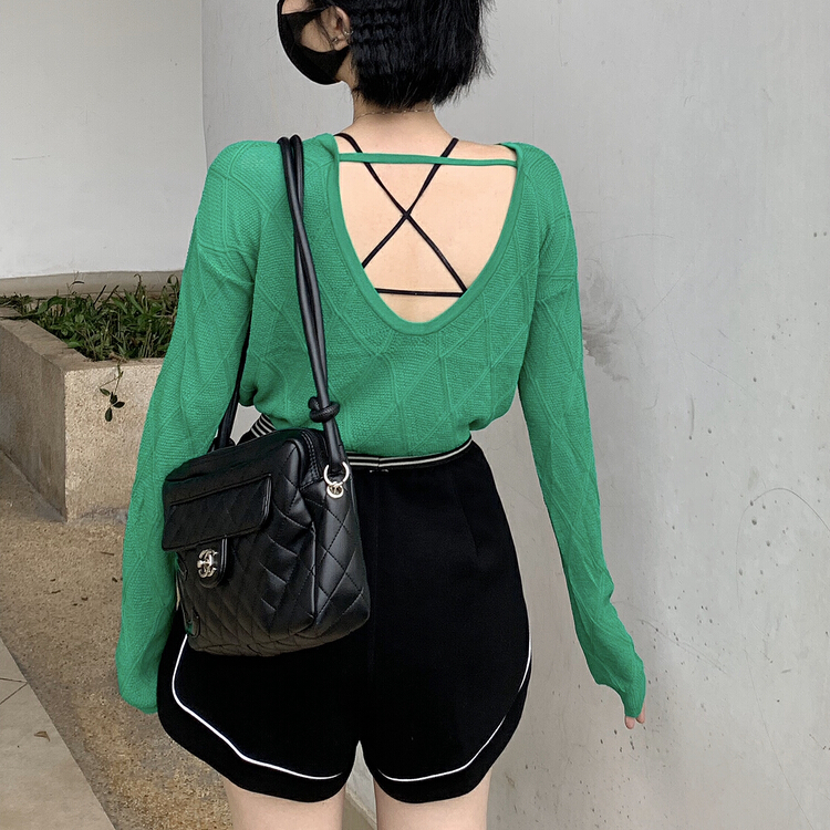 goods in stock! [QQ shop] Korean loose back knit qq7821# ozq