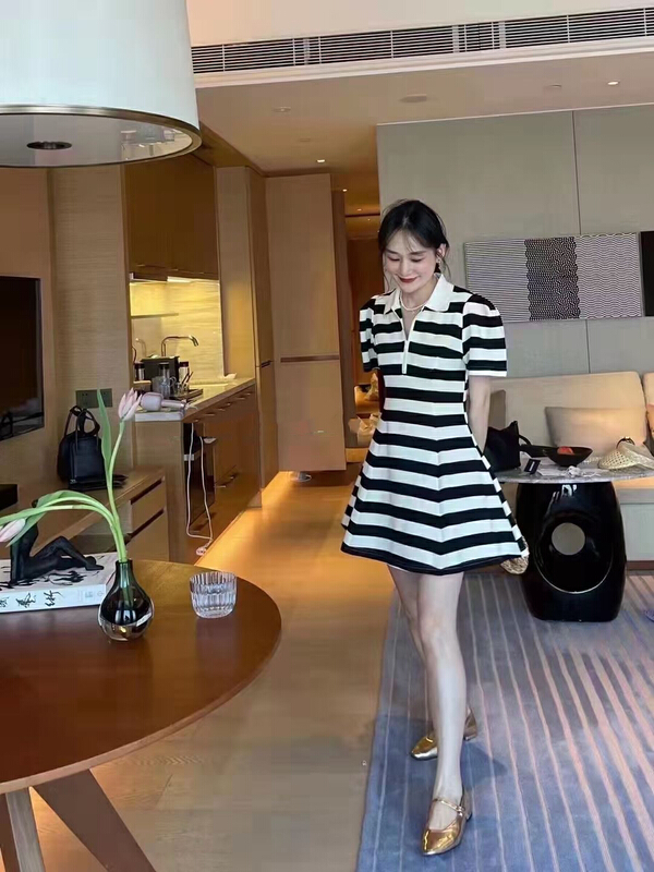 [RM. HH] Korean casual polo collar stripe skirt dress 2067# PCZ