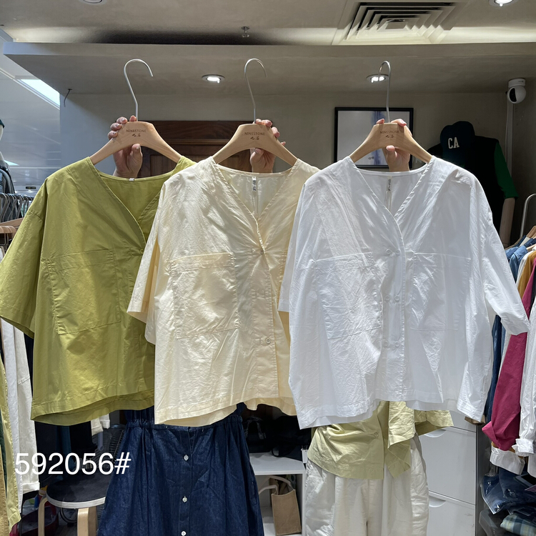 New in early summer! [fabric] V-neck double breasted fashion shirt 592056# L