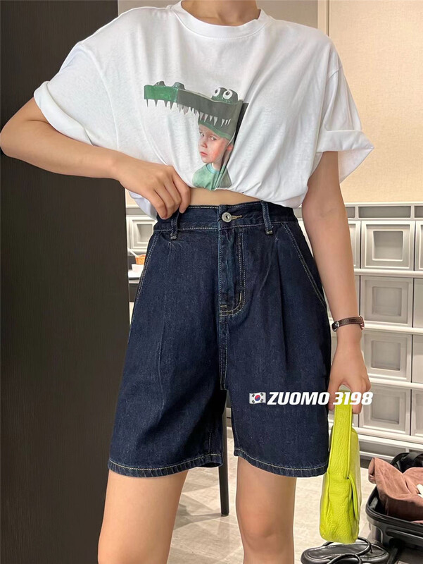 [zuomo Zuo Mo] high waist versatile Wide Leg Denim Shorts 3198# XJ