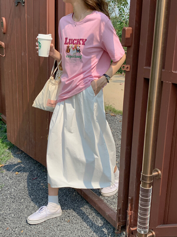 [simnice] Korean version solid color elastic waist skirt k2513# cqw