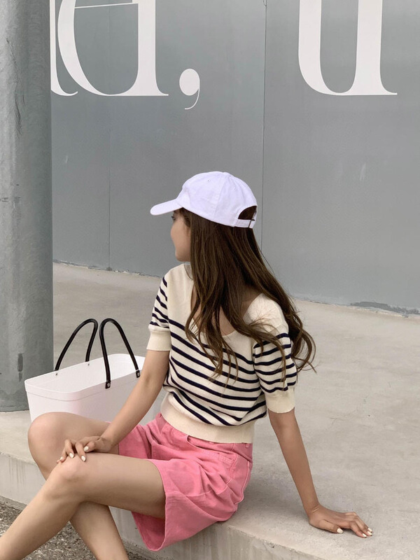 [acme group] Korean style striped square neck sweater 1553# CLS