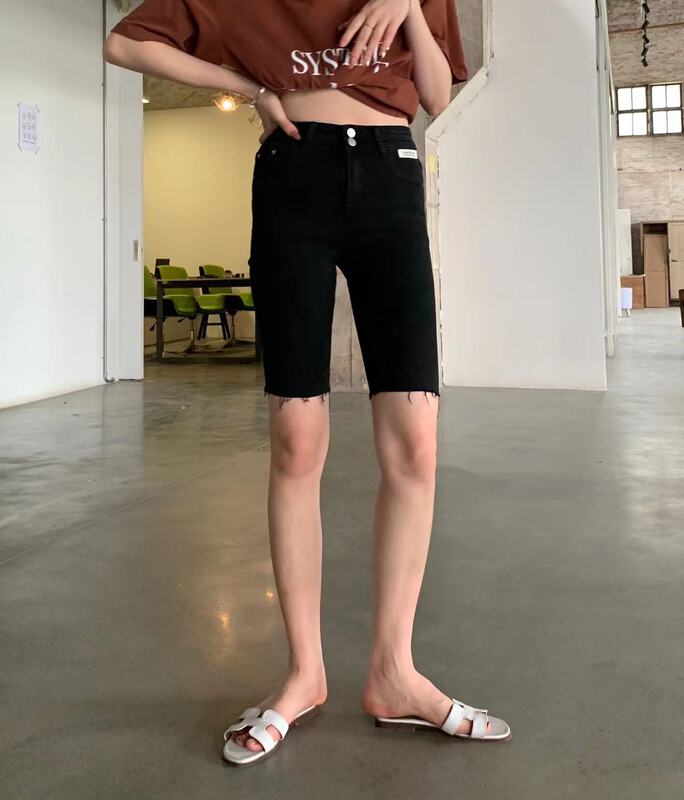 Original price 92.79! [1980] Korean style label slim fit five point denim shorts 62211-1# zyh