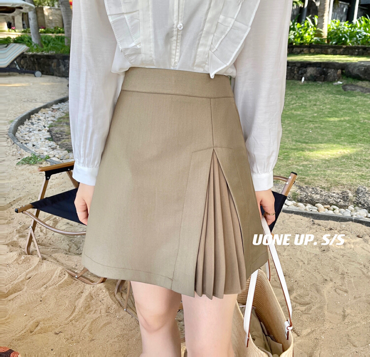 New year in early spring! [uone] design sense splicing crimp skirt 98299# LSL