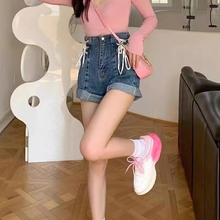 New in early summer! [J-star] Korean high waist strap denim shorts 7316# Cl