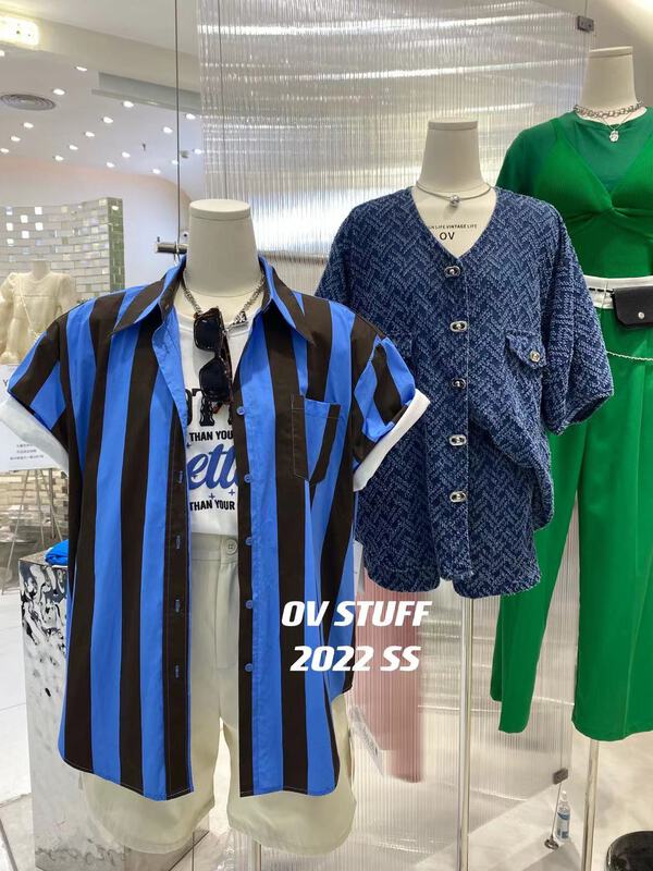 [ov] simple stripe single breasted shirt 5240# zxl