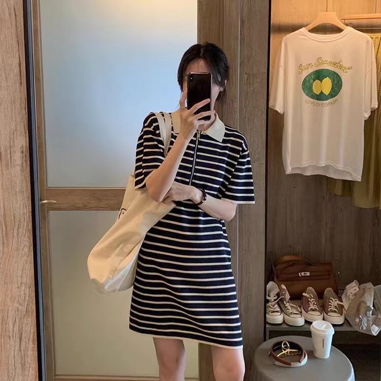 New in early summer! [OIT] casual loose stripe dress 9017# HBx