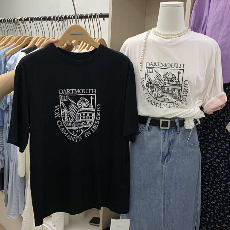 New in early summer! [on line] Vintage letters printed short sleeve T-shirt 6070# lwy