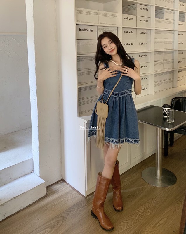 [best u] Korean Vintage suspender denim dress 60016# LSW