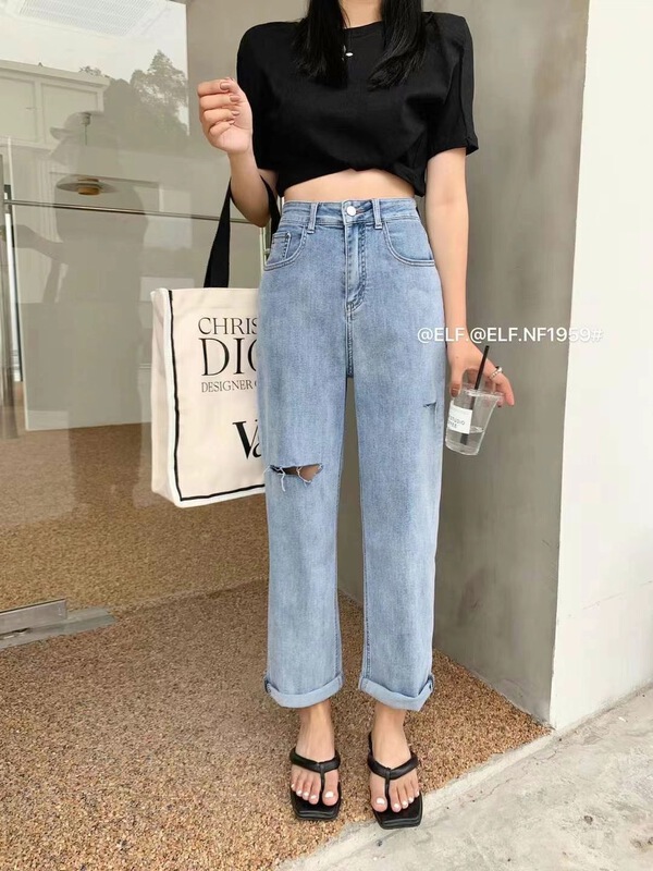 [x2 square] Korean style comfortable jeans with holes 1959# ll