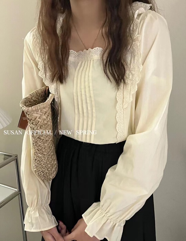 New year in early spring! [Susan] square collar lace lady blouse f0016\lsw