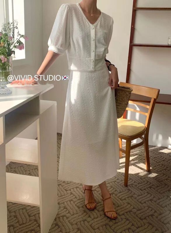 [vid] Korean style jacquard blouse + medium length skirt suit 975# ZSY