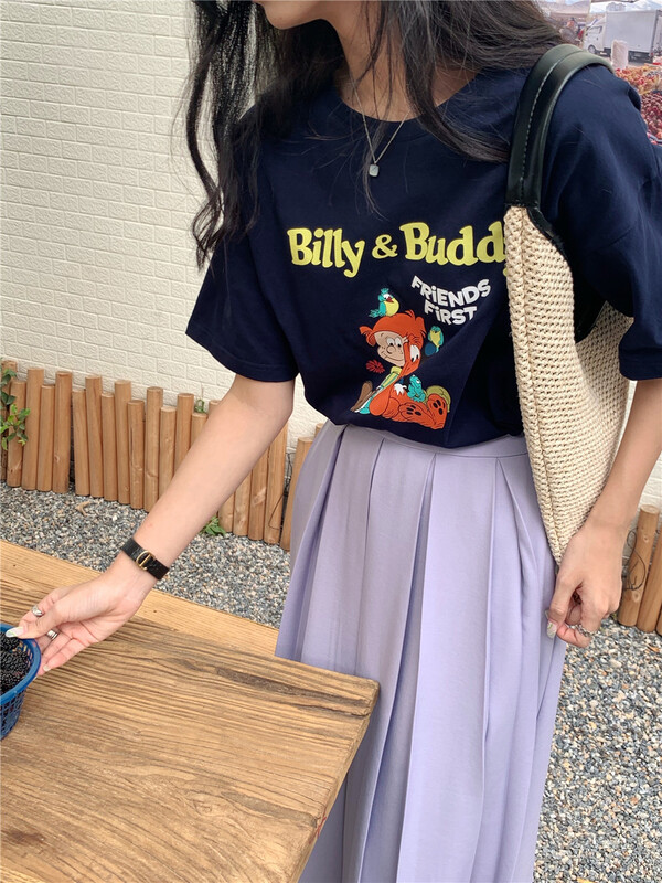 New in early summer! [lini] Korean alphabet printing versatile ins short sleeve T-shirt 121c122# zxx