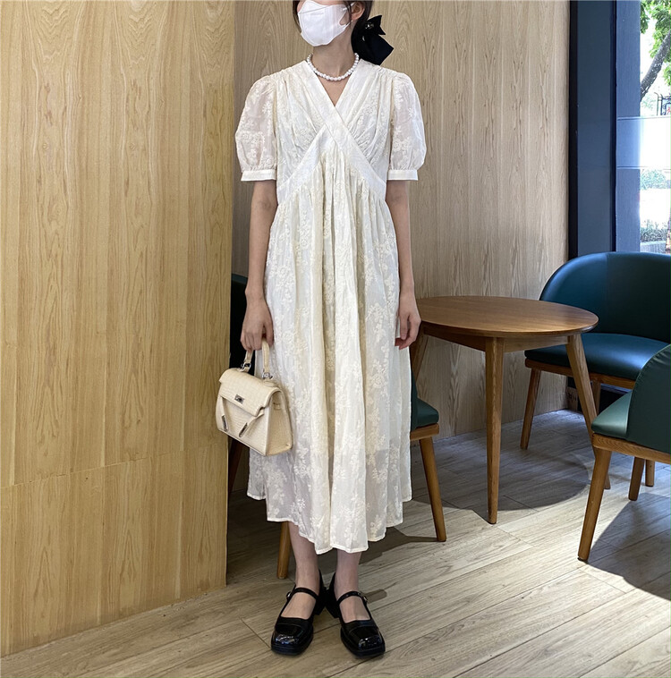 New in early summer! [zicci] French retro sweet bubble sleeve dress 106671# lwy