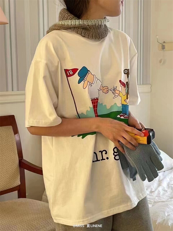 New in early summer! [Miss Jia] round neck print Pullover short sleeve T-shirt 6630# XYY