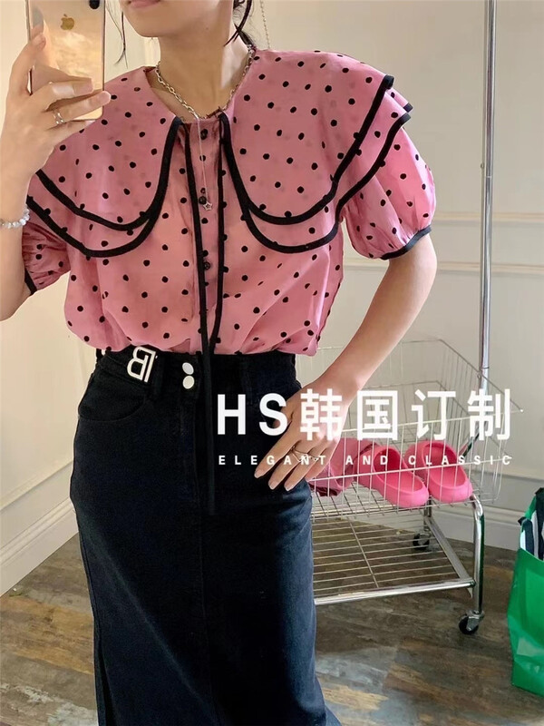 初夏上新!【HS韓國定製】韓版淑女波點天絲小衫  52023#  HJY